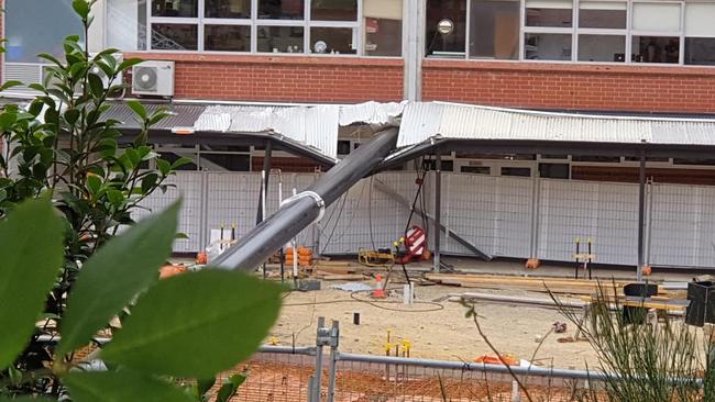 A crane fell at Heathfield High School during construction work. Picture: Andrew van der Wolff / Facebook