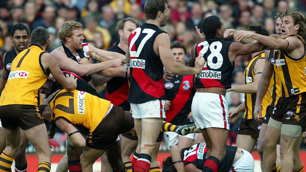 The biggest brawl in AFL history happened on the MCG in 2004. Photo: George Salpigtidis.