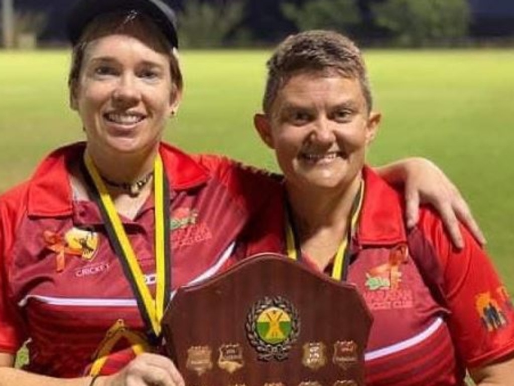 Breanna Martin and Melissa Campbell with last season’s championship trophy. Picture: Waratah Cricket Club.