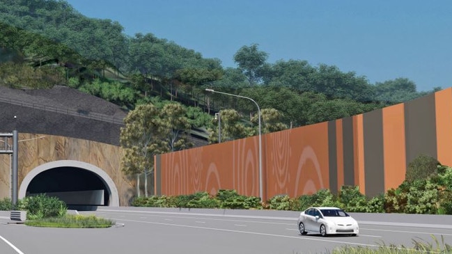 Coffs Harbour Bypass. Artist's impression of the Gatelys Road tunnel art wall.