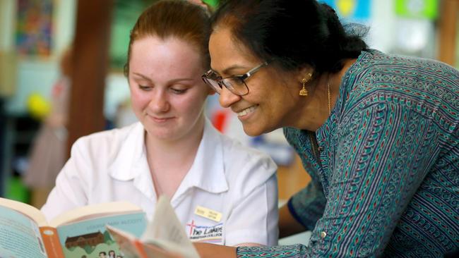 The Lakes Christian College at Castlereagh was the most improved western Sydney school for NAPLAN results in Year 9. Pictured, Head of high school Priya Joseph with student Taila Ward. Picture: Angelo Velardo