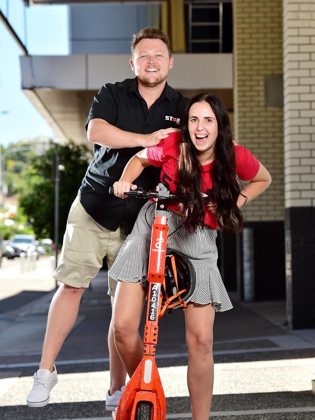 STAR106.3 Crystal and Brady will scoot 10km to raise $10,000 for Brighter Lives Giving Day. Picture: Shae Beplate.