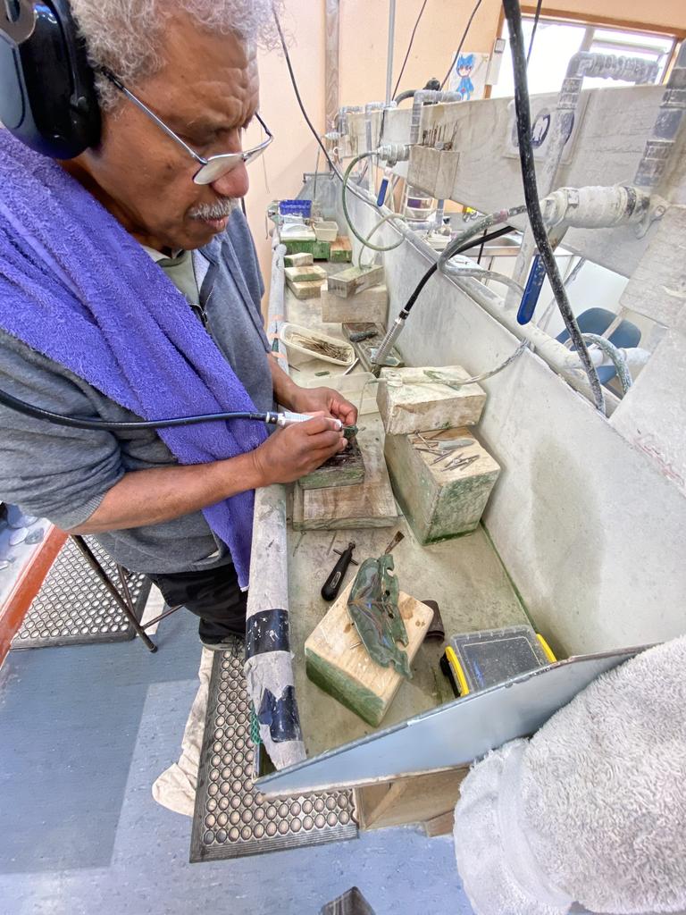 Steve Gwaliasi, owner and master carver at Bonz N Stonz in Hokitika. Picture: Jack Evans