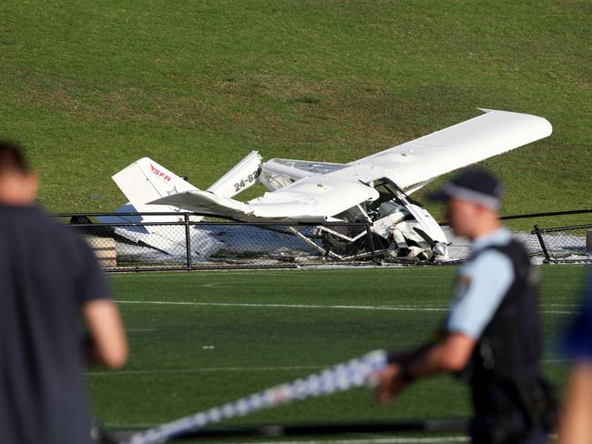 The wreckage of a light plane that crashed at Cromer Park. Picture: Damian Shaw