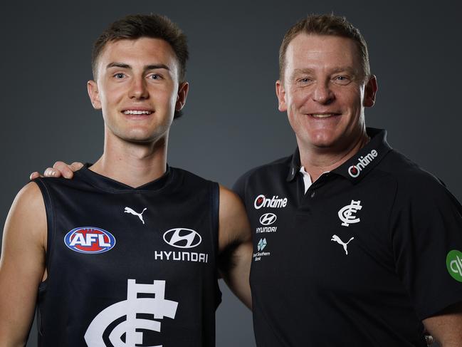 Jagga Smith and new coach Michael Voss. Picture: Daniel Pockett/Getty Images