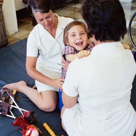 A girl receives treatment.