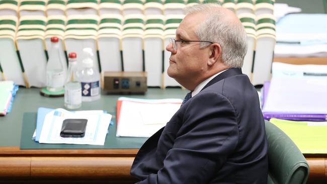 Prime Minister Scott Morrison during Question Time in the House of Representatives in Parliament House on Tuesday. Picture: NCA NewsWire / Gary Ramage