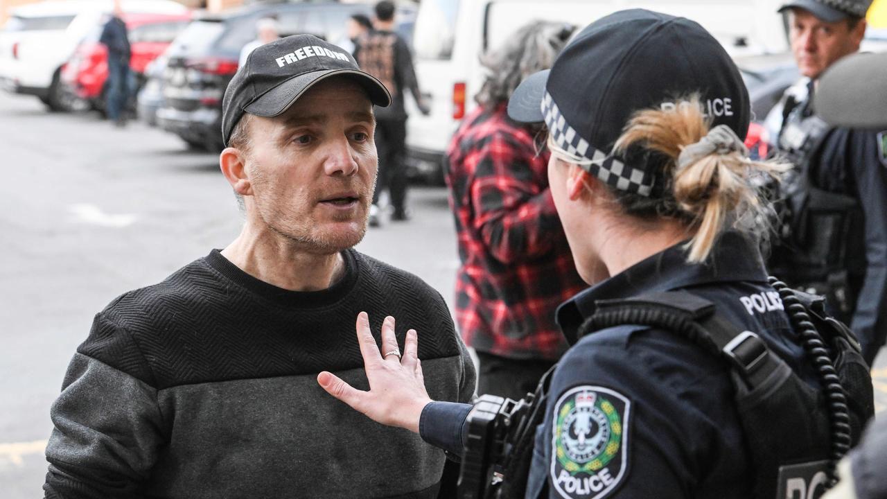 Police talk to members of the public at the Westfield Marion. Picture: NewsWire / Brenton Edwards