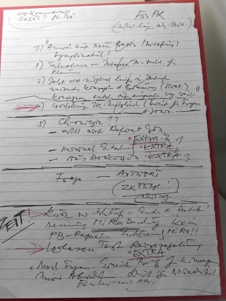 Guenter Schabowski’s handwritten notes that helped change the course of history. Picture: INA FASSBENDER / AFP.