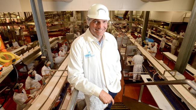 Thomas Foods International CEO Darren Thomas in an earlier image at the giant meat processing facility.