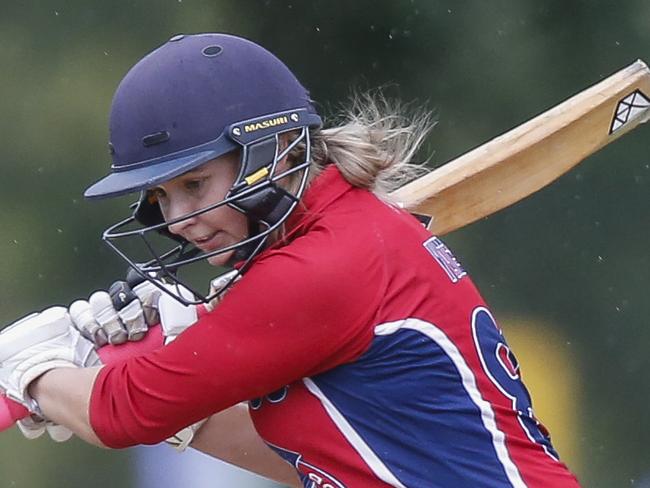 Women's Premier Cricket: Melbourne v Essendon Maribyrnong Park. Essendon keeper Alyssa Humphries and Amy Yates batting for Melbourne. Picture: Valeriu Campan