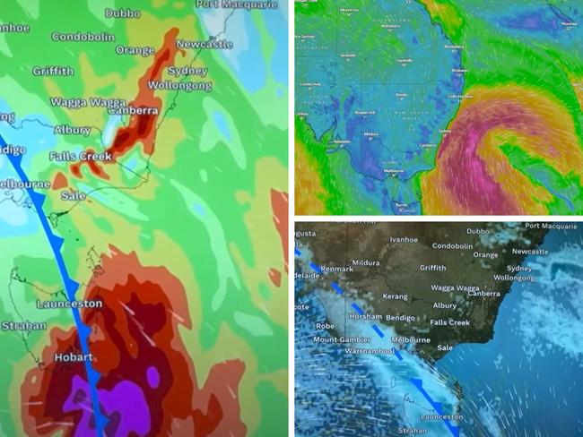 Wild weather expected in south eastern Australia for weekend,. Pictures: BOM/Windy.