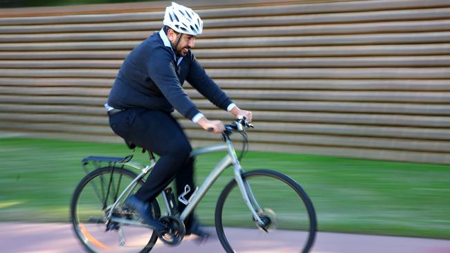 Pedalling along the Parramatta Valley Cycleway. Picture: AAP Image / Angelo Velardo