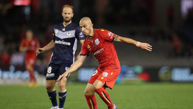 Adelaide United’s James Troisi in action against Melbourne Victory at Marvel Stadium on February 29, 2020. (Photo by Graham Denholm/Getty Images)