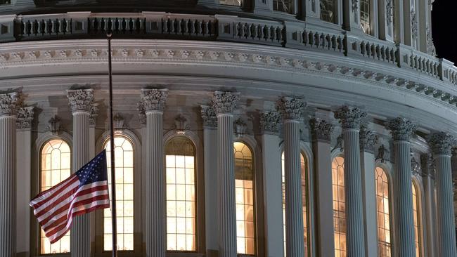 The American flag flies at half-staff at the US Capitol to honour Supreme Court Justice Ruth Bader Ginsburg. Picture: AFP.