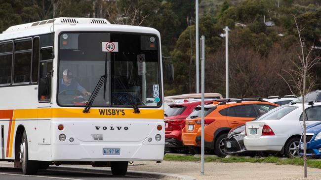 A bus waiting at the temporary bus interchange on Goshawk Way, which is being used while the facility on the main road is not being used. Picture: Linda Higginson