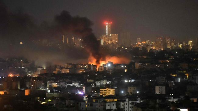 Fire rises from the site of an Israeli airstrike that targeted Beirut's southern suburbs. Picture: AFP