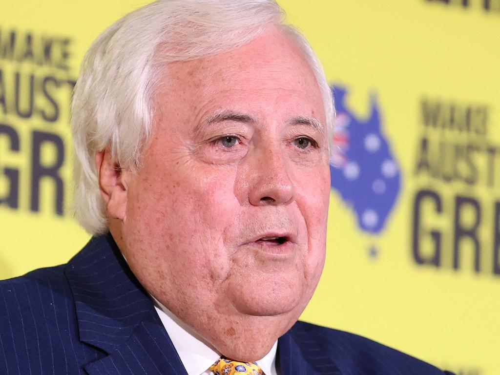Clive Palmer declares that he is still unvaccinated for COVID-19 while attending the Hyatt Regency Brisbane which requires its patrons to be vaccinated, Brisbane. Picture: Liam Kidston