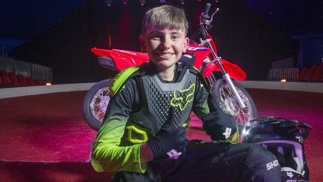 Globerider Hudson Lennon, 13, at Hudson’s Circus. Picture: Glenn Campbell.