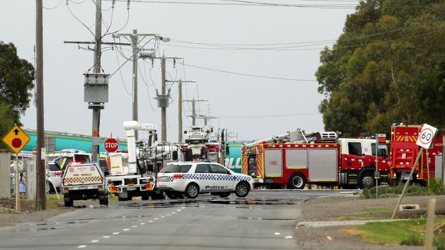 Emergency services on scene at a truck and car collision in Corio. Picture: Stuart Milligan