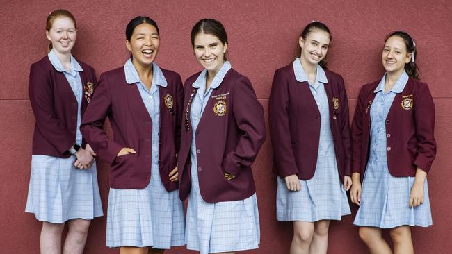 Senior advanced maths students at Roseville College: Sophie Doherty, 16, Angela Dong, 16, Amy Psaltis, 17, Caitlin Baksa, 16, and Olivia Filipe, 16. Picture: Hollie Adams