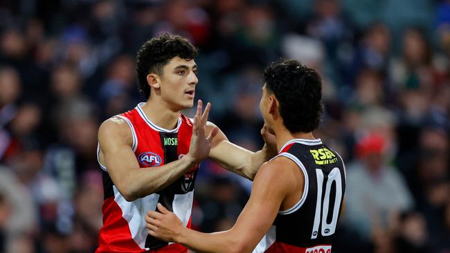 Anthony Caminiti’s contact with Nathan Murphy left the Pie concussed. Picture: Getty Images