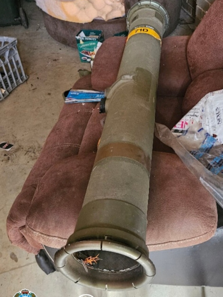 SA Police seized a stolen empty surface-to-air missile launcher after a search at South Plympton. Picture: SA Police