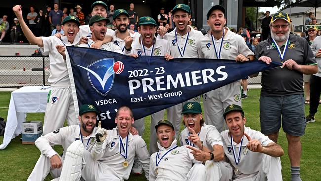 Spotswood celebrates last season’s premiership. Picture: Andy Brownbill