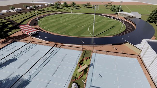 An artist impression for a proposed large-scale upgrade to Robe's sporting and recreation grounds. Picture: ArchitectureThat!