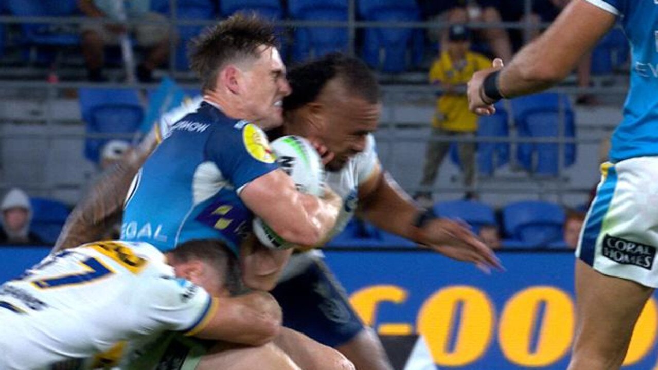 Junior Paulo was sin-binned for a tackle on AJ Brimson.