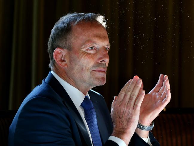 SYDNEY, AUSTRALIA - JUNE 11: Tony Abbott looks on as Christine Forster speaks during the launch of 'Life, Love & Marriage' by Christine Forster on June 11, 2020 in Sydney, Australia. (Photo by Don Arnold/WireImage)