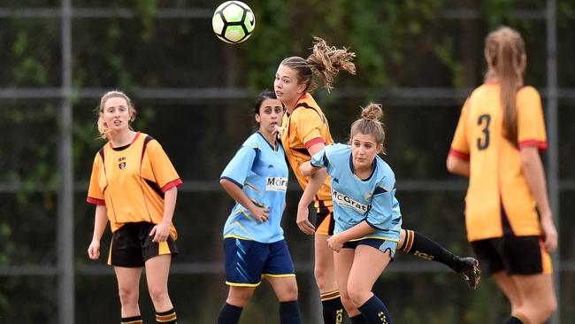 Action from the Beacon Hill versus Manly Allambie United Premier League soccer match at Miller's Reserve. Picture: Troy Snook