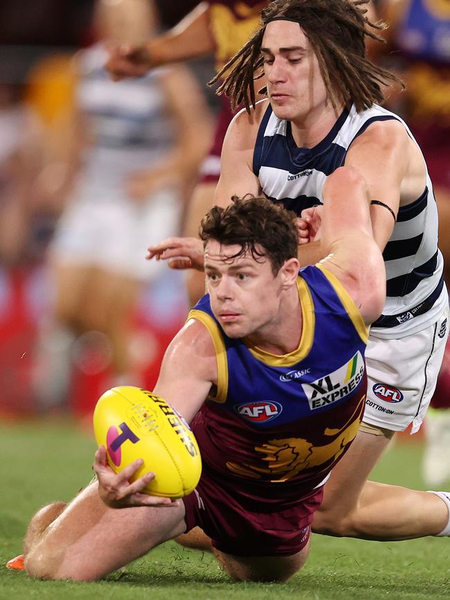 Lachie Neale did everything he could to lift the Lions. Picture: Michael Klein