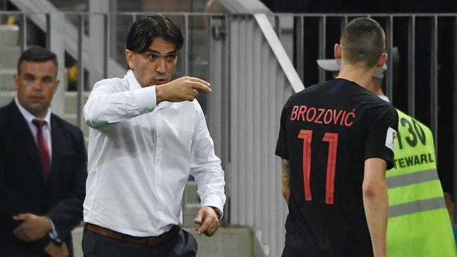 Croatia coach Zlatko Dalic barks out some orders for midfielder Marcelo Brozovic. Photo: AFP