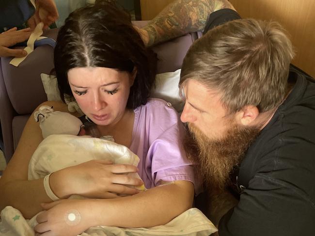 Coco-Cherie Boyd and partner Shannon Sutherland with their newborn daughter Willow Marie Sutherland.