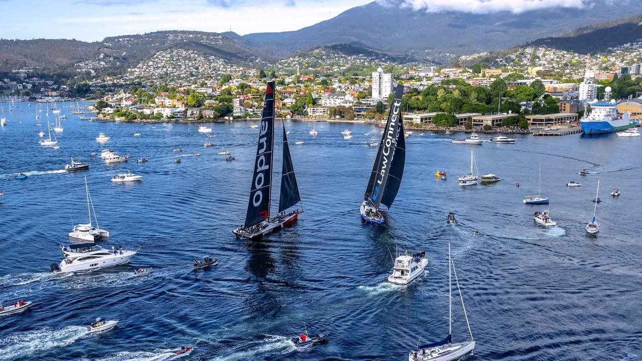 The extraordinary finish between LawConnect and Andoo Comanche last year. Picture: Andrea Francolini/Rolex/AFP