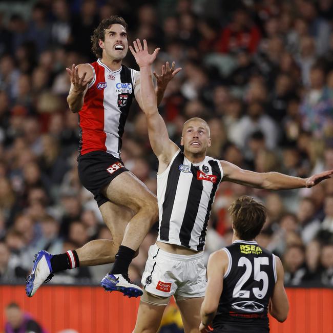 McRae said Billy Frampton ‘played his best game for the footy club’ after being recalled in defence for the 15-point loss to St Kilda. Picture: Michael Klein