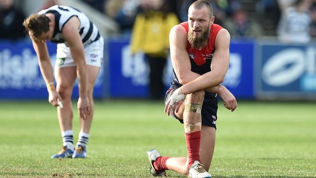 Max Gawn after the final siren at Simonds Stadium.