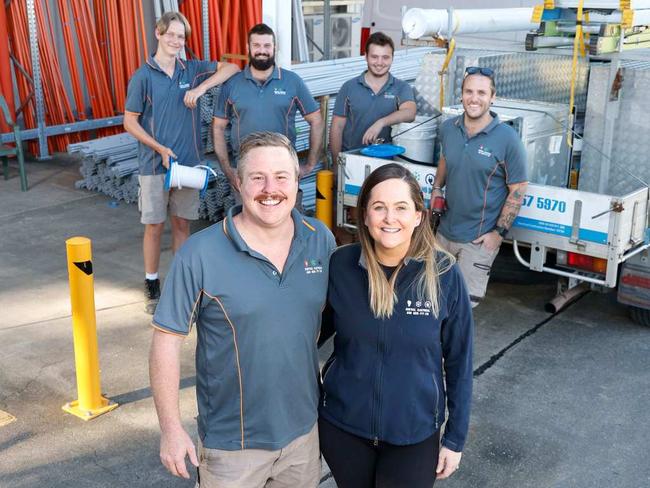 Jacob McMahon, Cade Harbottle, Brandon Evans, Luke Skrzypa, Josh and Samantha Townsend from Central Electrical and Data, Brisbane 24th April 2024. Best of Brisbane.  (Image/Josh Woning)