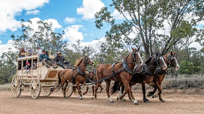 ON THE MOVE: The Cobb and Co coach, en route from Surat to Yuleba at the last anniversary celebration, will make a return to the region this year. Picture: Paul Masson