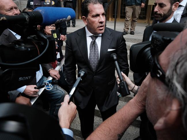 Joe Tacopina, Donald Trump’s lawyer, speaks to reporters after the civil trial. Picture: AFP