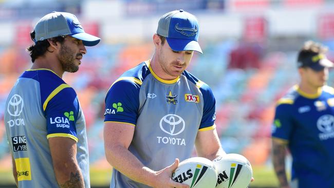 NQ Cowboys training at 1300 Smiles Stadium. Johnathan Thurston and Michael Morgan. Picture: Evan Morgan