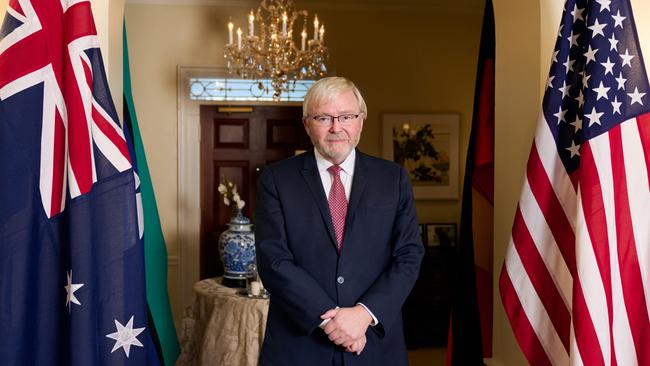 Ambassador of Australia to the United States, Kevin Rudd, at his residence in Washington. Picture: Noah Willman