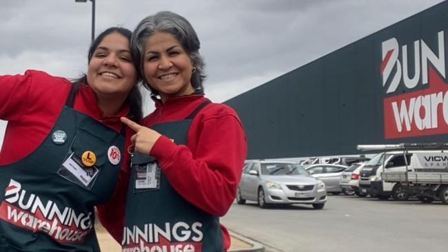 Atena Kashani and her mother Fatemah Kashani (right) are pictured working at Bunnings in an Instagram post on Atena's account. Picture: Instagram