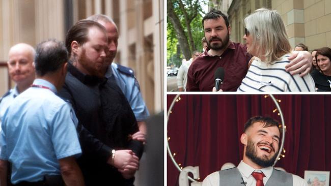 Ashley Feetham was jailed for 22 years (left). Dylan Bond (bottom right) was fatally stabbed on April 26, 2021. His brother Heath and his mother spoke to media on Thursday (upper right).