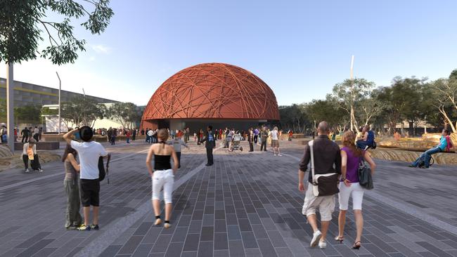 Artist’s rendering of Mona’s Macquarie Point 2050 Vision. Image:Fender Katsalidis Architects with rush\wright associates and SCENERY.