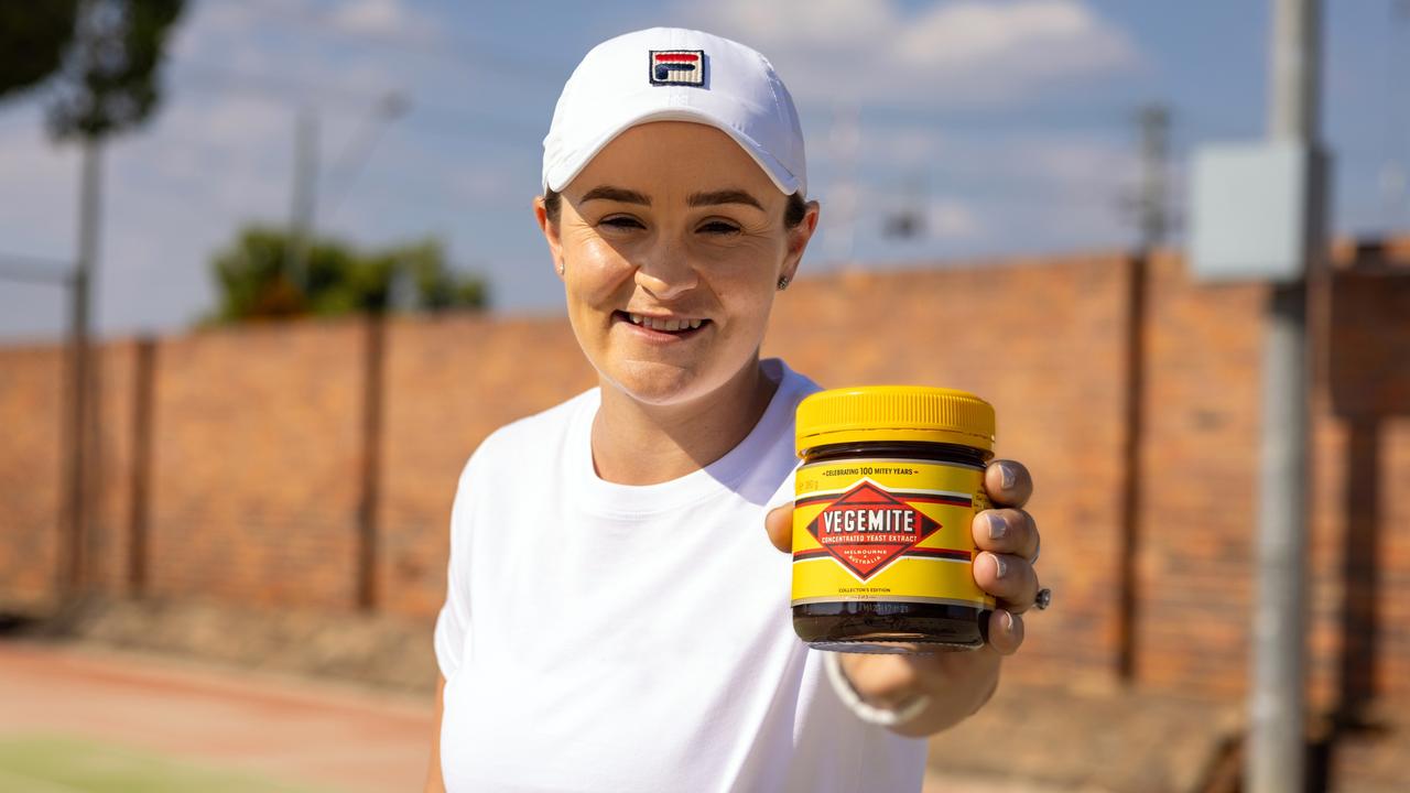 Ash Barty is a Vegemite fan and enjoyed getting international players to try it – after 100 years of Vegemite and a jar in around 80 per cent of homes, many Australians have a story of their own. Picture: Marc Llewellyn