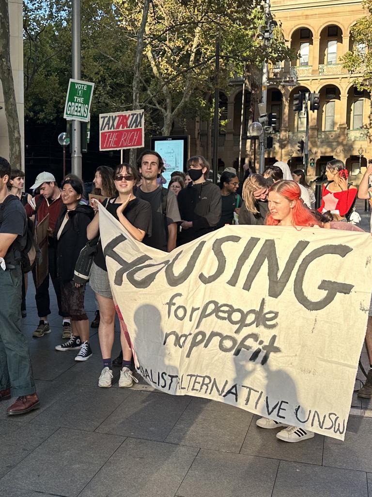 Around 50 students marched through Martin Place calling for action on skyrocketing rental prices. Picture: Eli Green / NCA Newswire