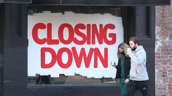 The usually bustling Brunswick street in Fitzroy has many shops that are closed and up for let during a stage four lockdown in Melbourne. Picture: NCA NewsWire / David Crosling.