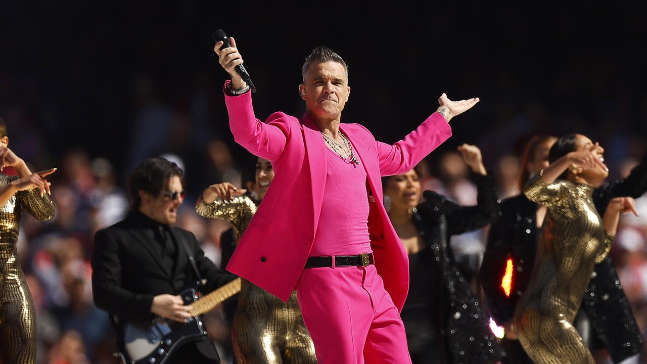 Robbie Williams’ new album XXV has rocketed to No.2 on the ARIA charts after his AFL Grand Final performance. Picture: Getty Images